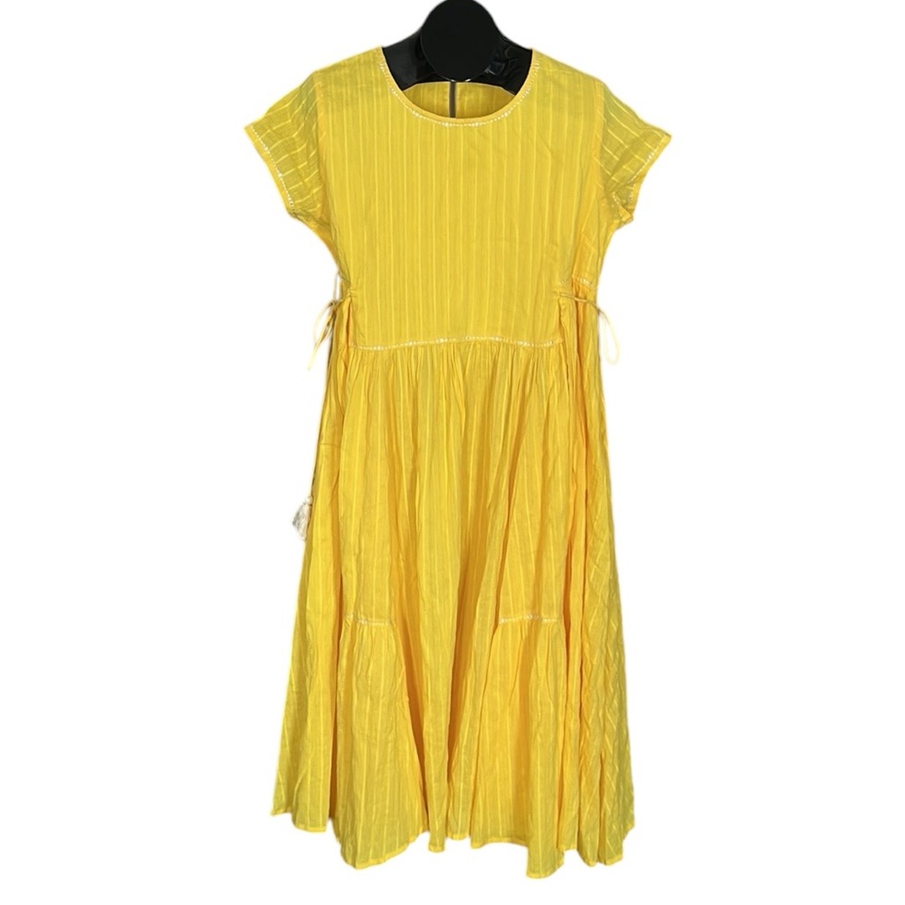 Sangria Yellow Adjustable tie waist Cotton dress